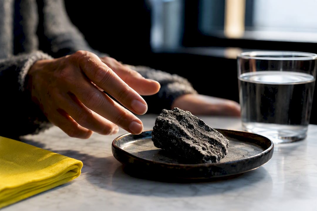 Salty licorice piece ready for tasting