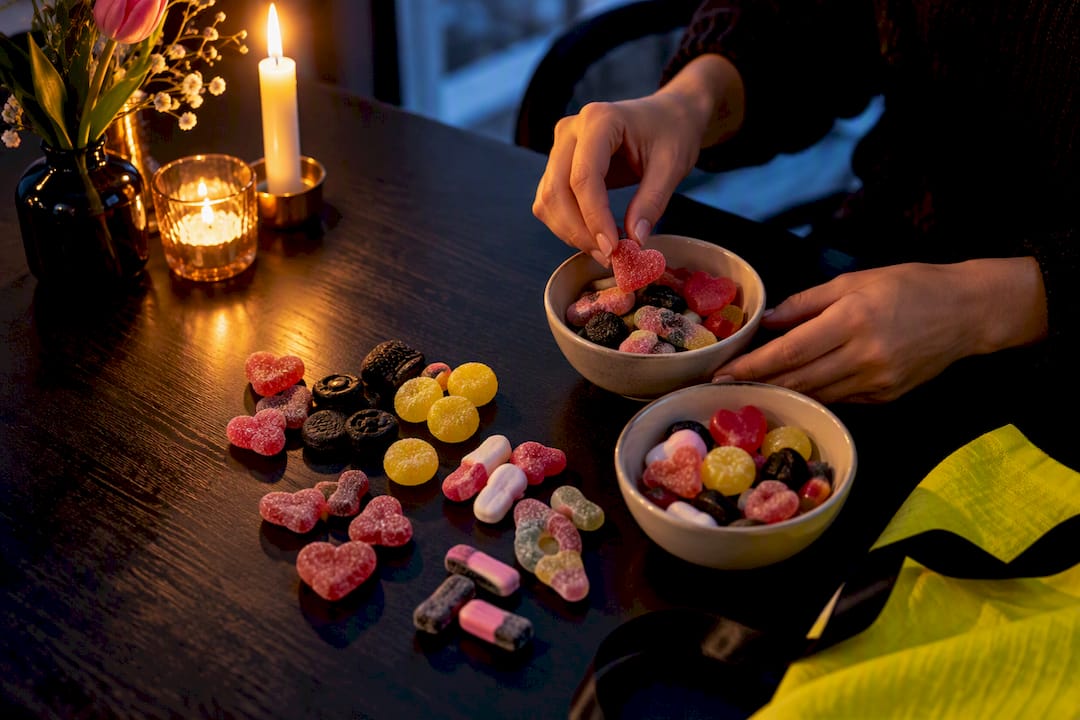 Assorted Swedish candies arranged for Valentine’s gifting