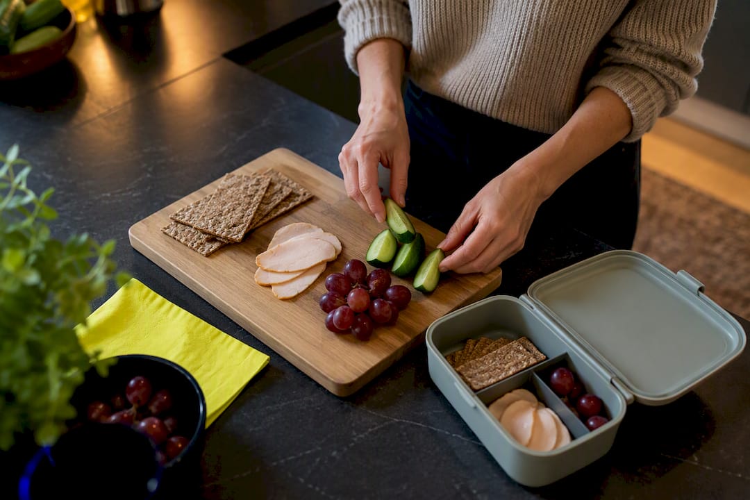 Parent portioning a balanced Swedish school snack