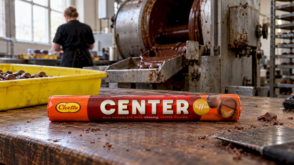 Cloetta Center candy beside historic machinery