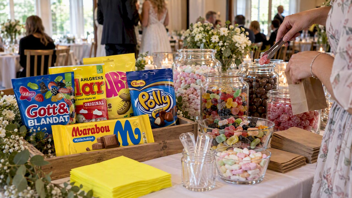 Swedish candy buffet at a wedding reception