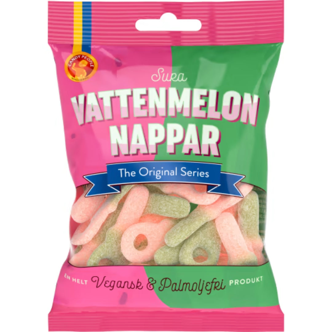 Candy People Vattenmelon Nappar Sura Vegan - Vegan Sour Watermelon Gummy Pacifiers 80g