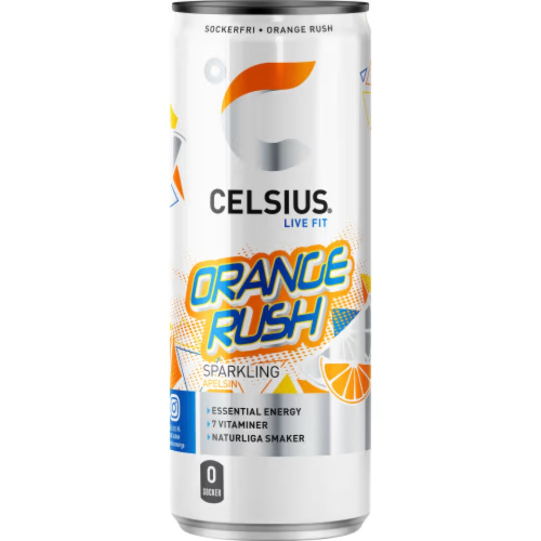 Celsius Orange Rush Apelsin Energidryck Burk - Orange Energy Drink 35.5cl