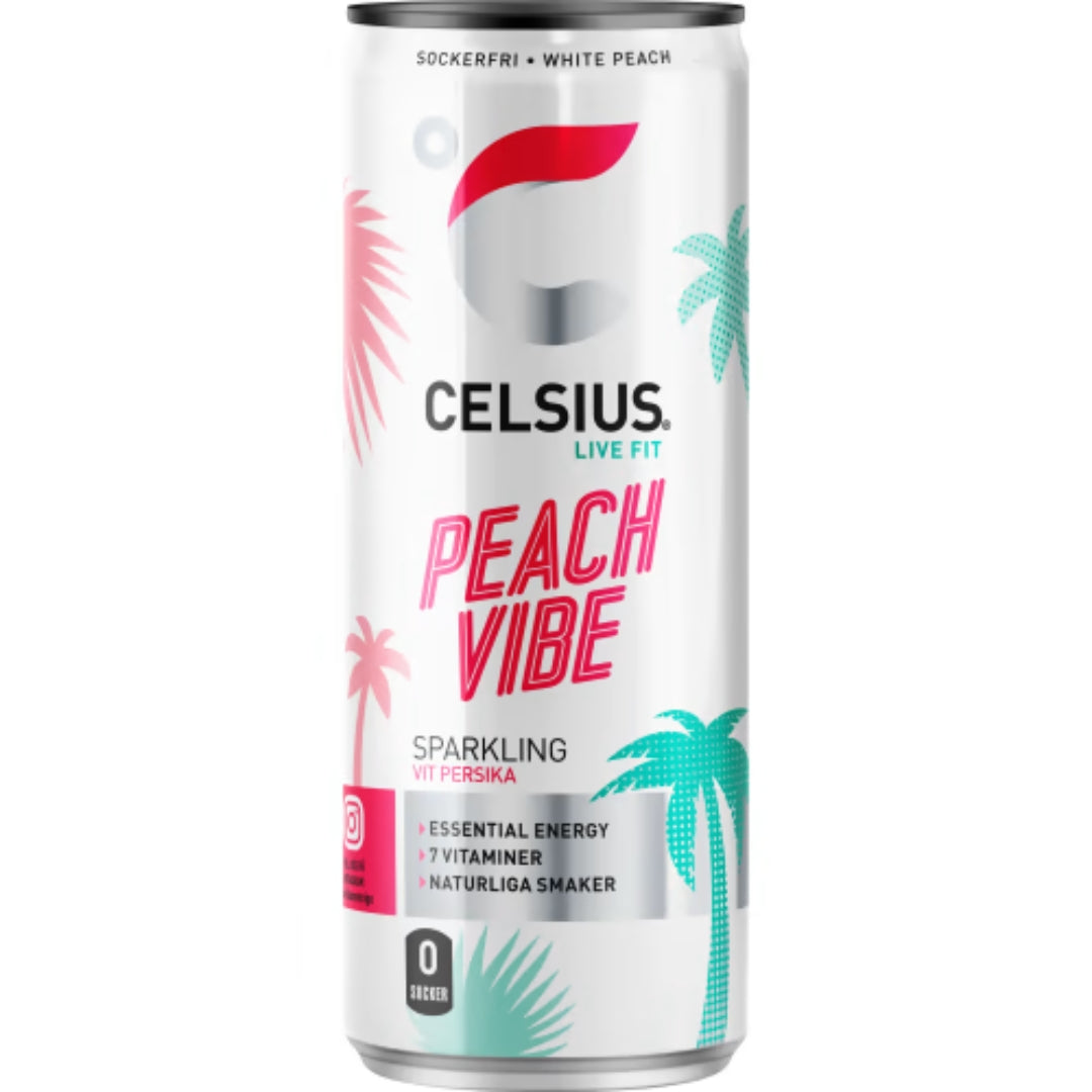 Celsius Peach Vibe White Peach Energidryck Burk - White Peach Energy Drink 35.5cl