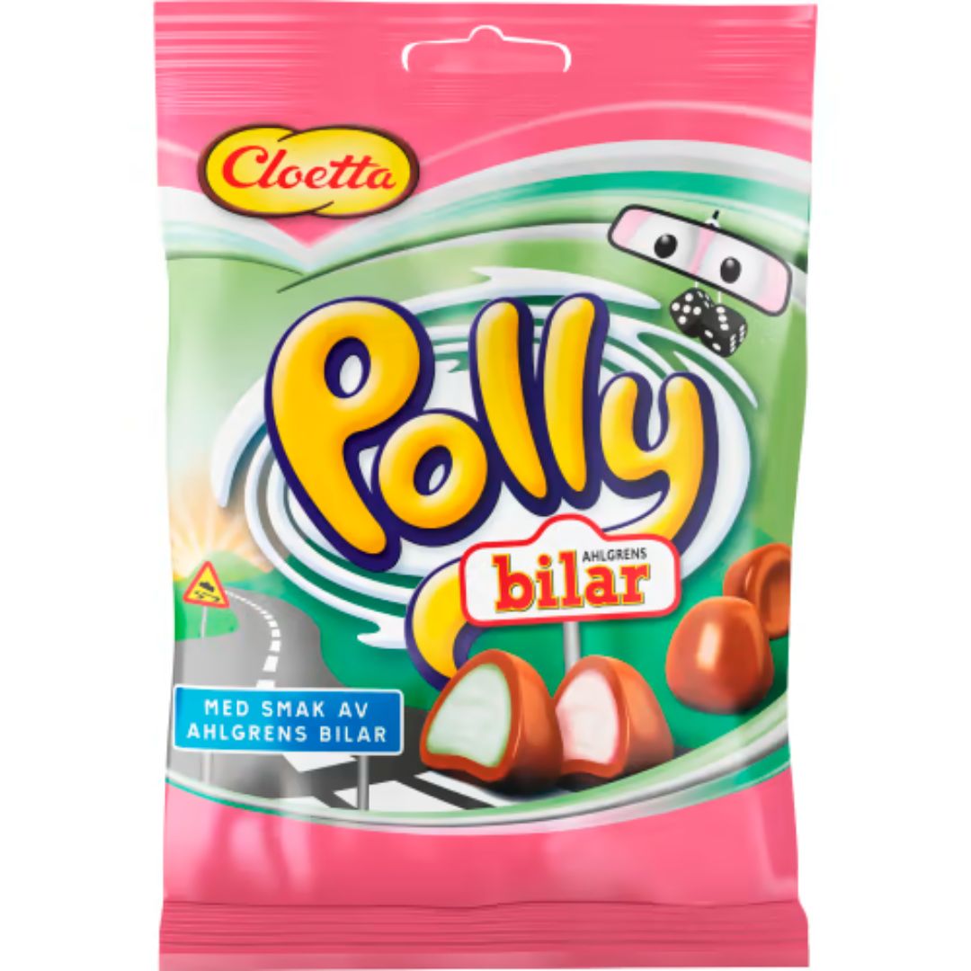 Cloetta Polly Ahlgrens Bilar - Fruity Marshmallow Sweets covered in Chocolate 150g