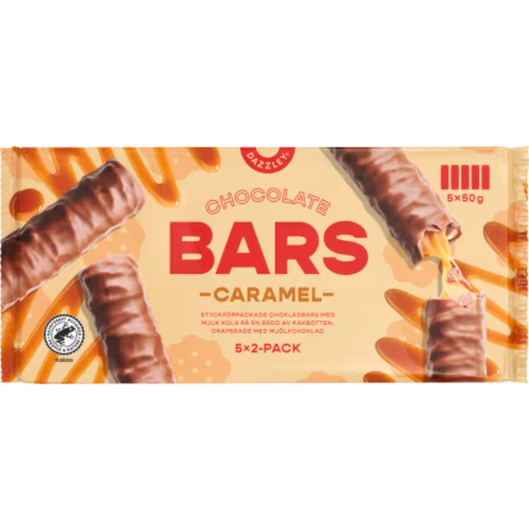 Dazzley Candy Bars Biscuit 5p - Milk Chocolate, Creamy Caramel, and Crispy Biscuit 250g