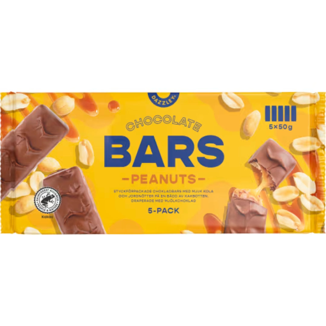 Dazzley Candy Bars Peanut 5p - Milk Chocolate, Crunchy peanuts, and Creamy Caramel 250g