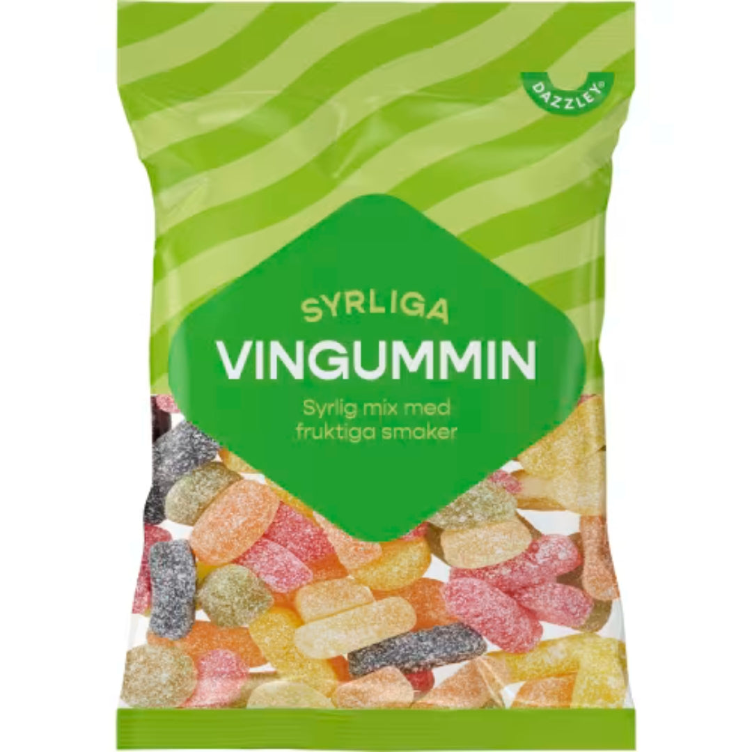 Dazzley Syrliga Vingummin - Sour gummy candies with fruity flavors 190g