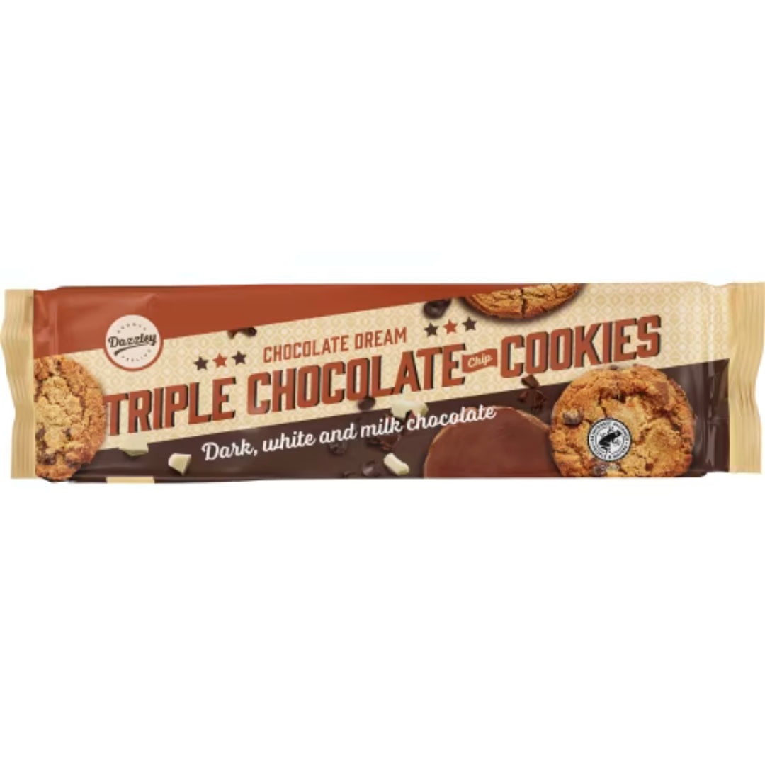 Dazzley Triple Choco Cookies - Cookies with Dark Chocolate. White Chocolate and Milk Chocolate Chunks 180g