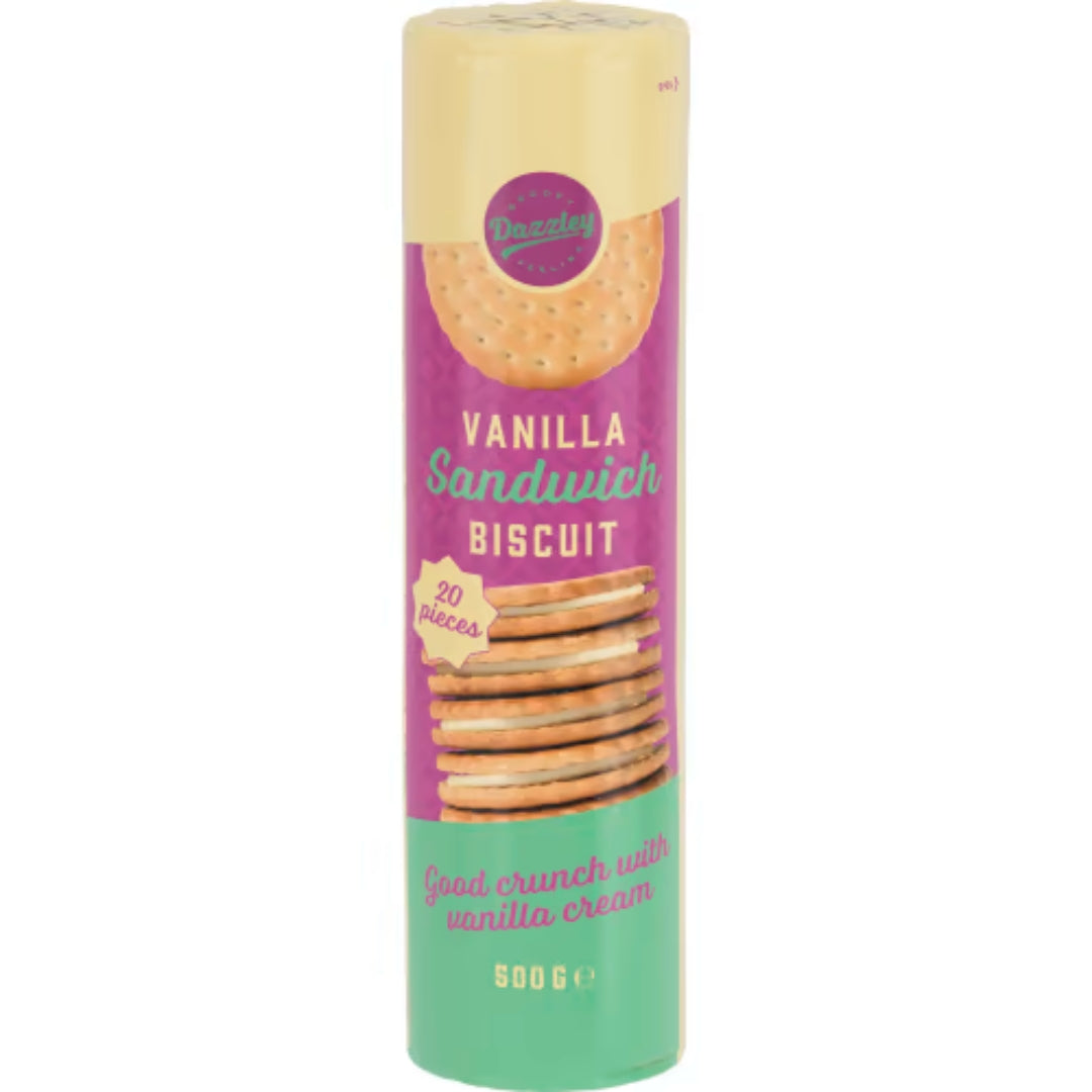 Dazzley Vanilla Sandwich Biscuit - Crispy Biscuits filled with Vanilla-flavored filling 500g