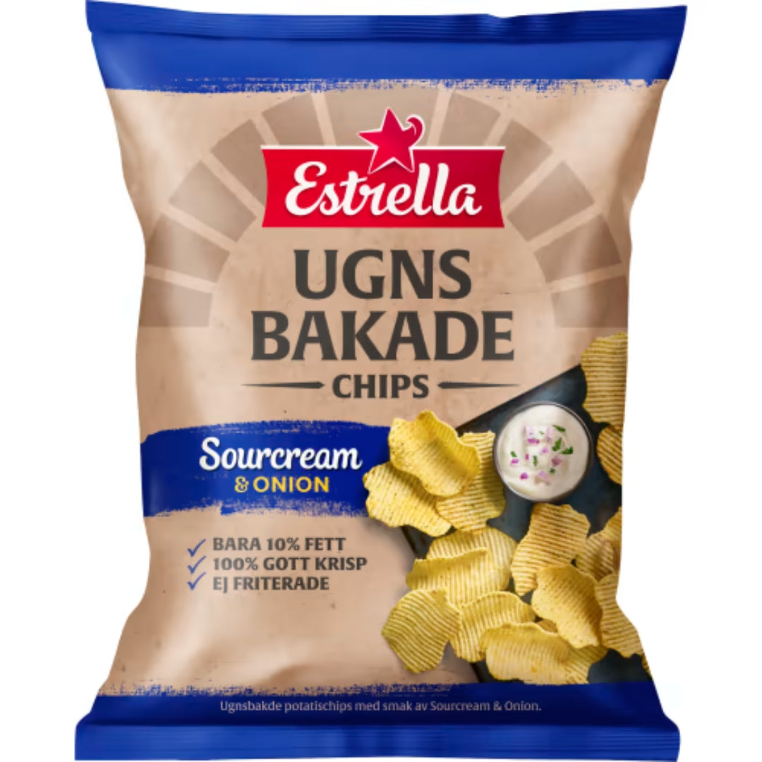 Estrella Chips Sourcream & Zwiebel Ugnsbakade - Ofen -Backnchips mit Sourcream & Zwiebelgeschmack 125g