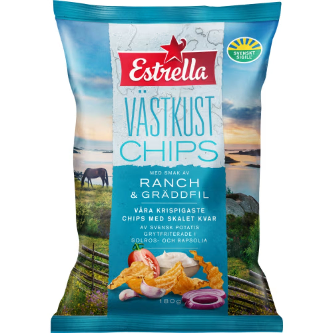 Estrella Västkustchips Ranch & Gräddfil - Chips with Ranch & Sour Cream flavour 180g