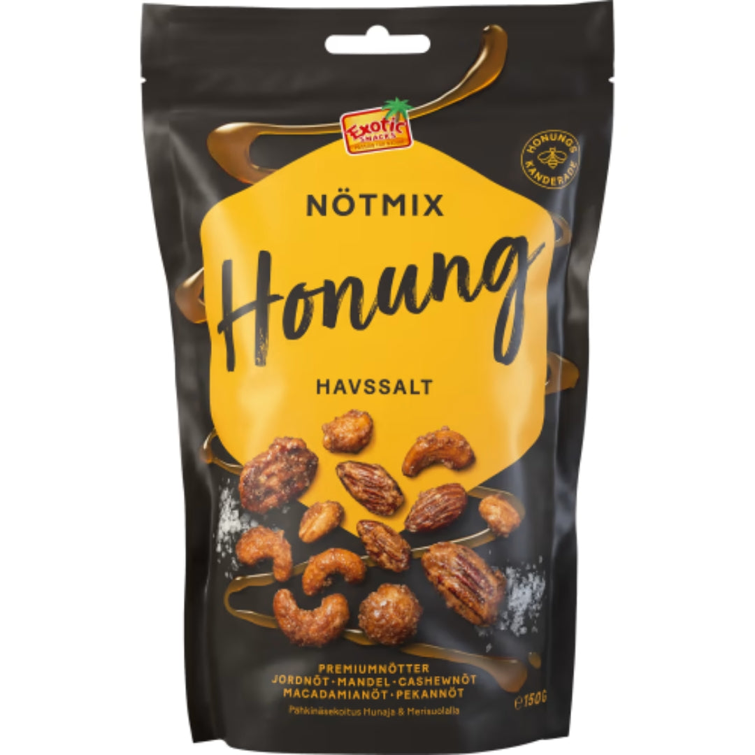 Snack esotici Nötmix Honung Havssalt - Mescola di noci Miele e sale marino 150G