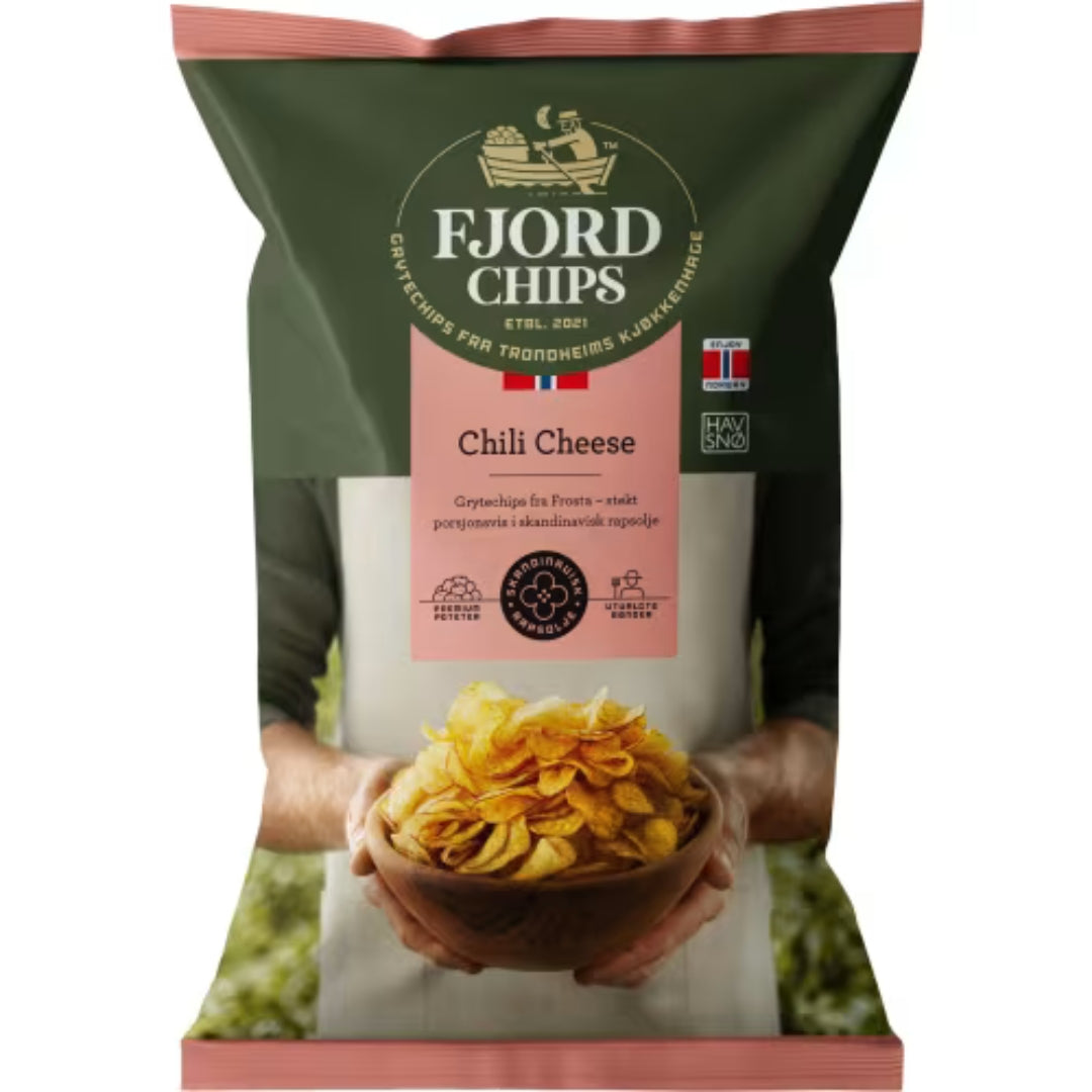 FjordChips Chili -juusto -sirut - sirut cheddarilla ja vihreällä jalapeños -maku 150 g