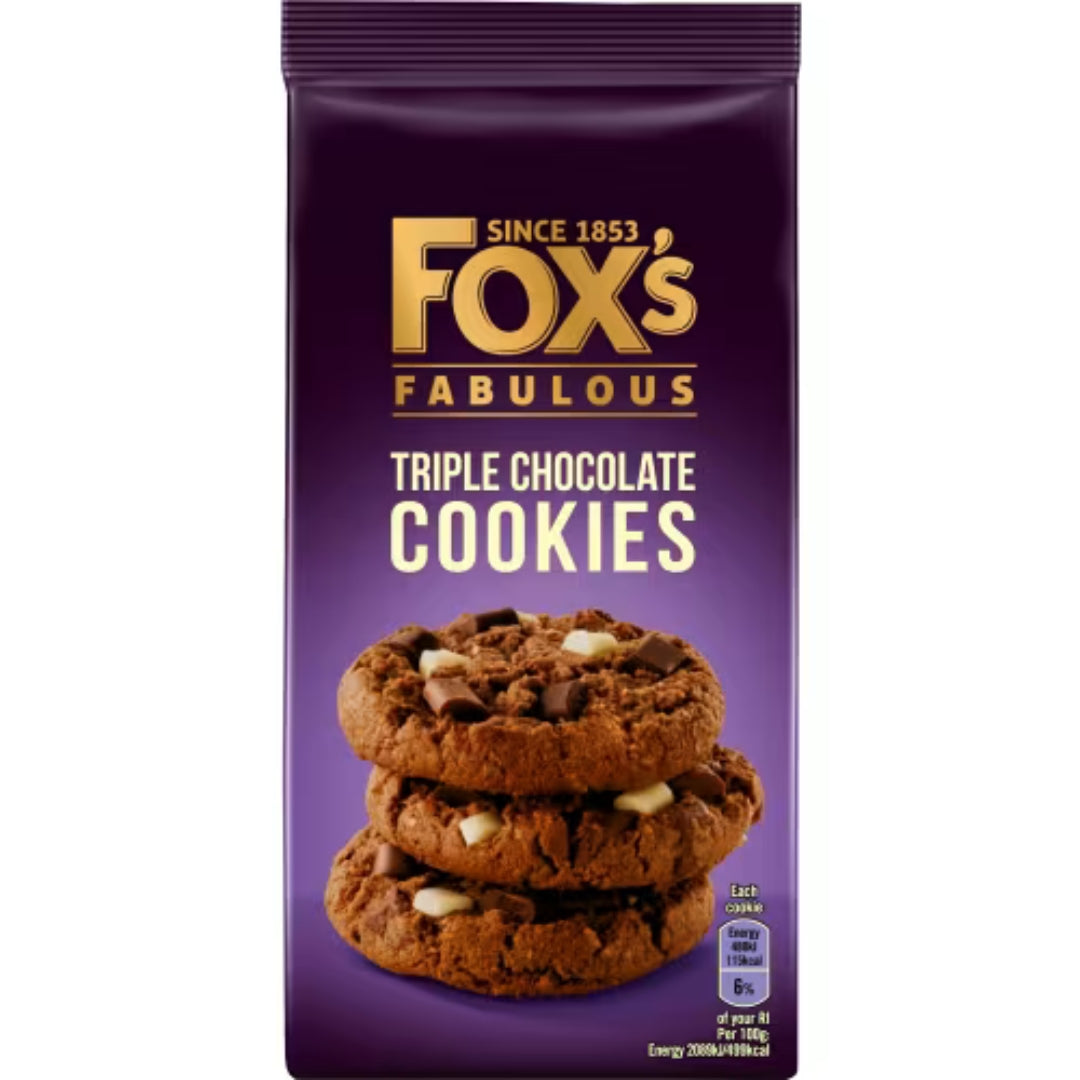 Fox Cookies Triple Chocolate - Cookies with White, Milk, and Dark Chocolate pieces 180g