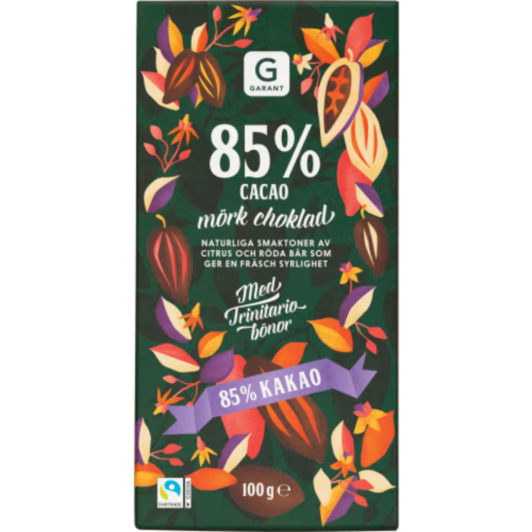 Garant Choklad 85% Mörk - Dark Chocolate 85% with Natural Citrus and Red Berry 100g
