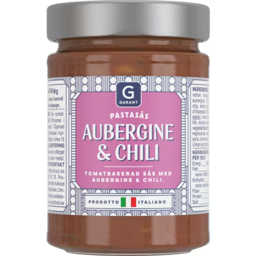 Garant Aubergine Chili Pastasås - Tomato-Based Pasta Sauce with Eggplant and Chili 290g