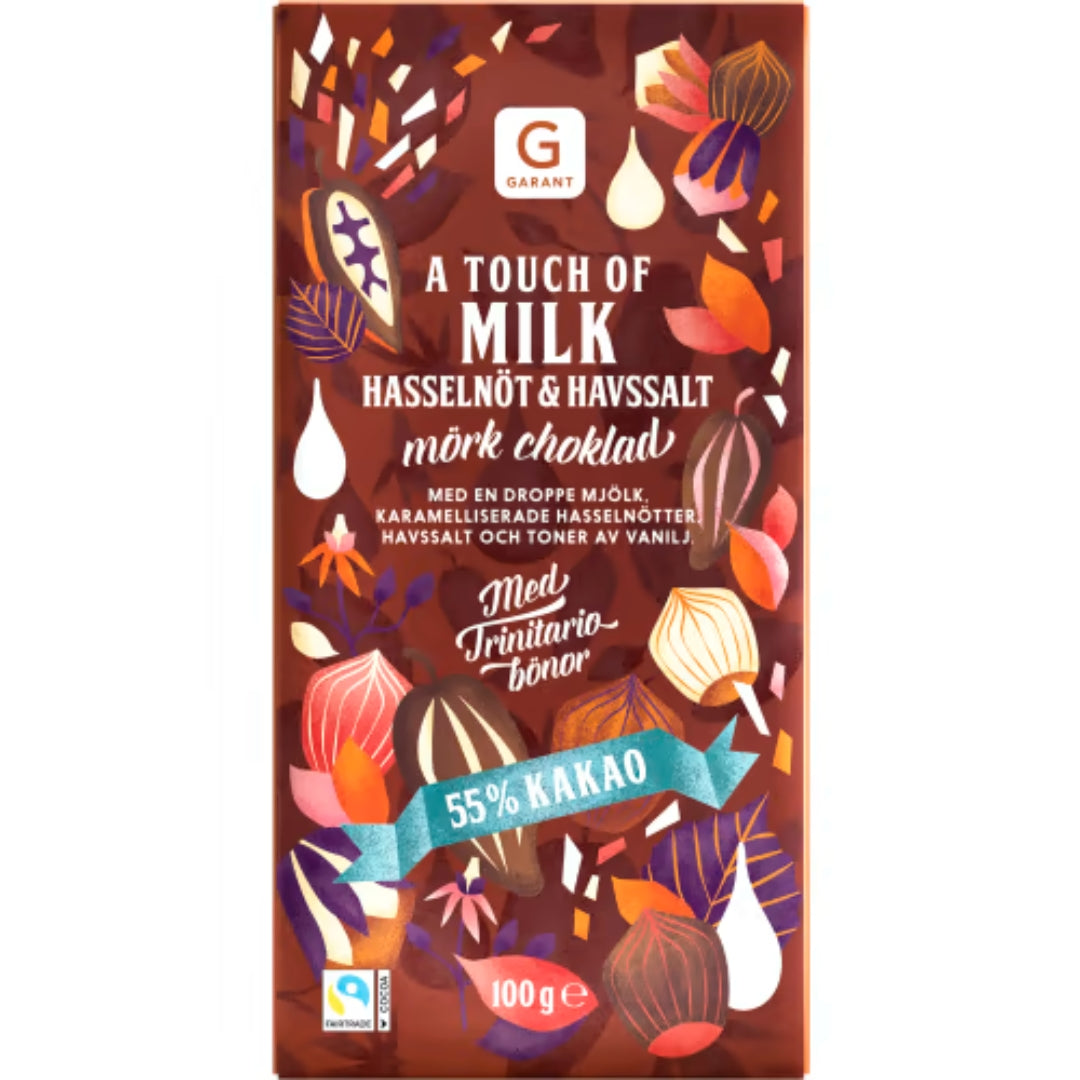Garant Chokladkaka Hasselnöt - Dark Chocolate 55% with Hazelnut and Sea Salt 100g