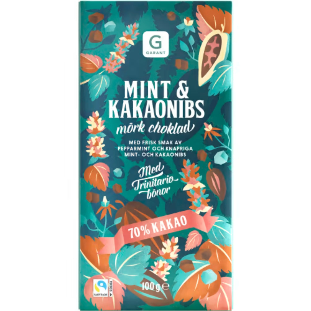 Garant Chokladkaka Mint&kakaonibs - Peppermint and Crunchy Cocoa Nibs bar 100g