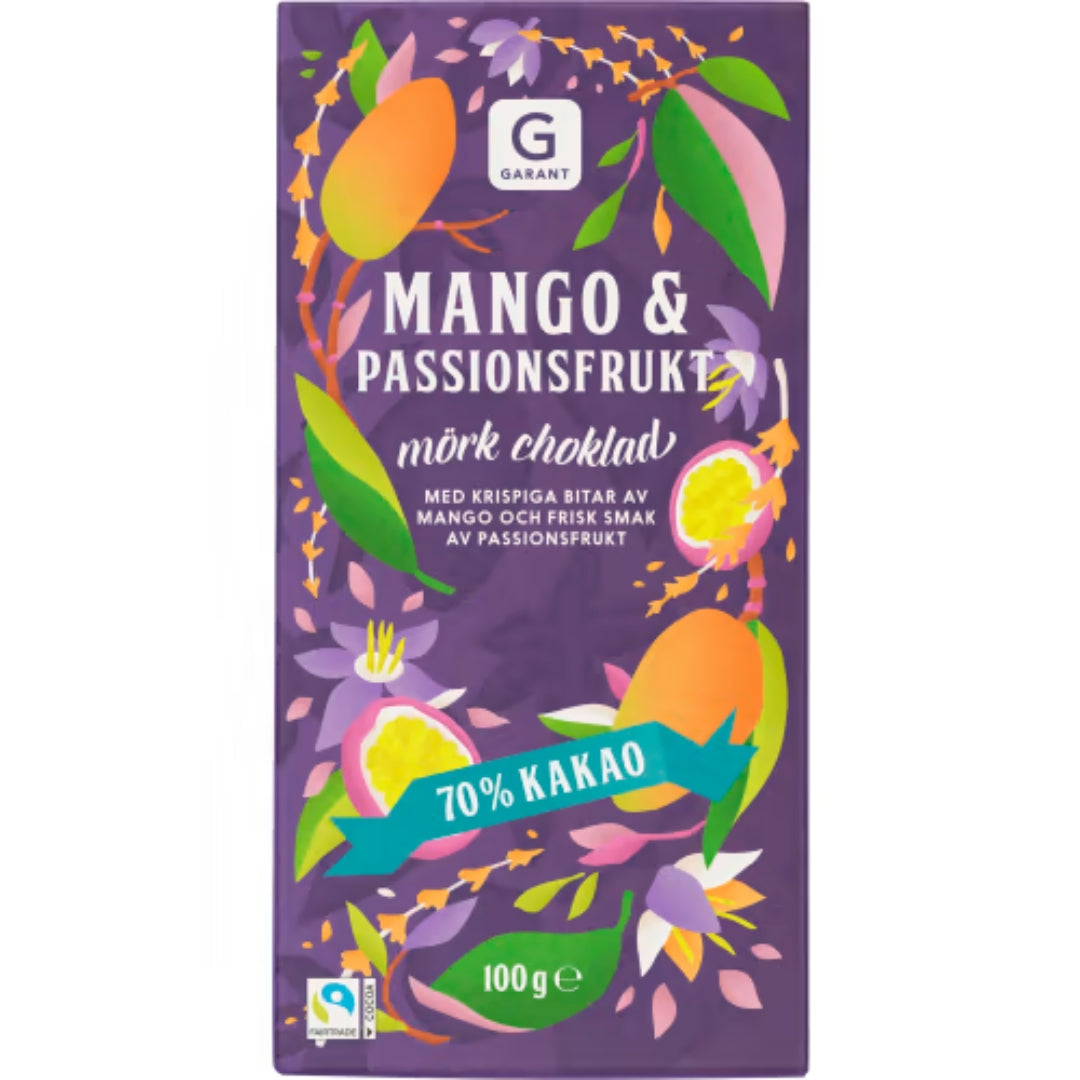 Garant Choklad Mango&passion - Dark Chocolate with Crispy Mango and Passion Fruit Pieces 100g