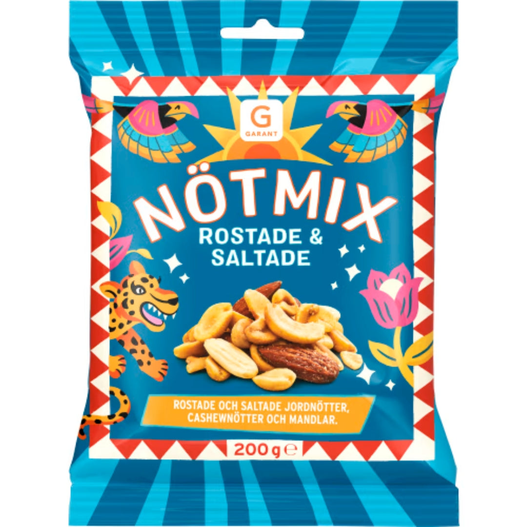 Garant Nötmix Salty - Nut Mix with Roasted and Salted Peanuts, Cashews, and Almonds 200g