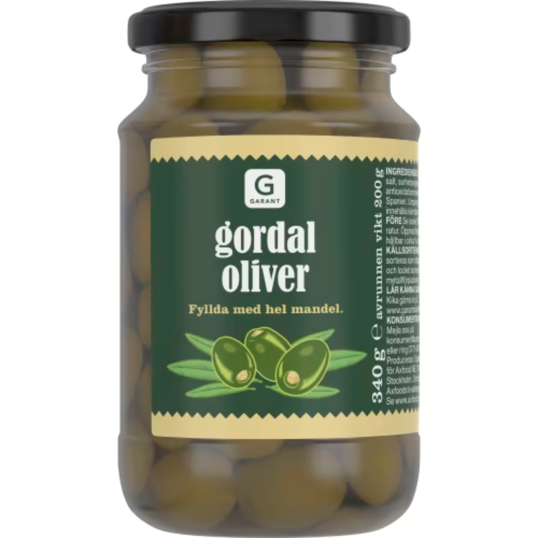 Garant Oliver Gordal med Hel Mandel - Spanish Olives Stuffed with Whole Almonds 340g