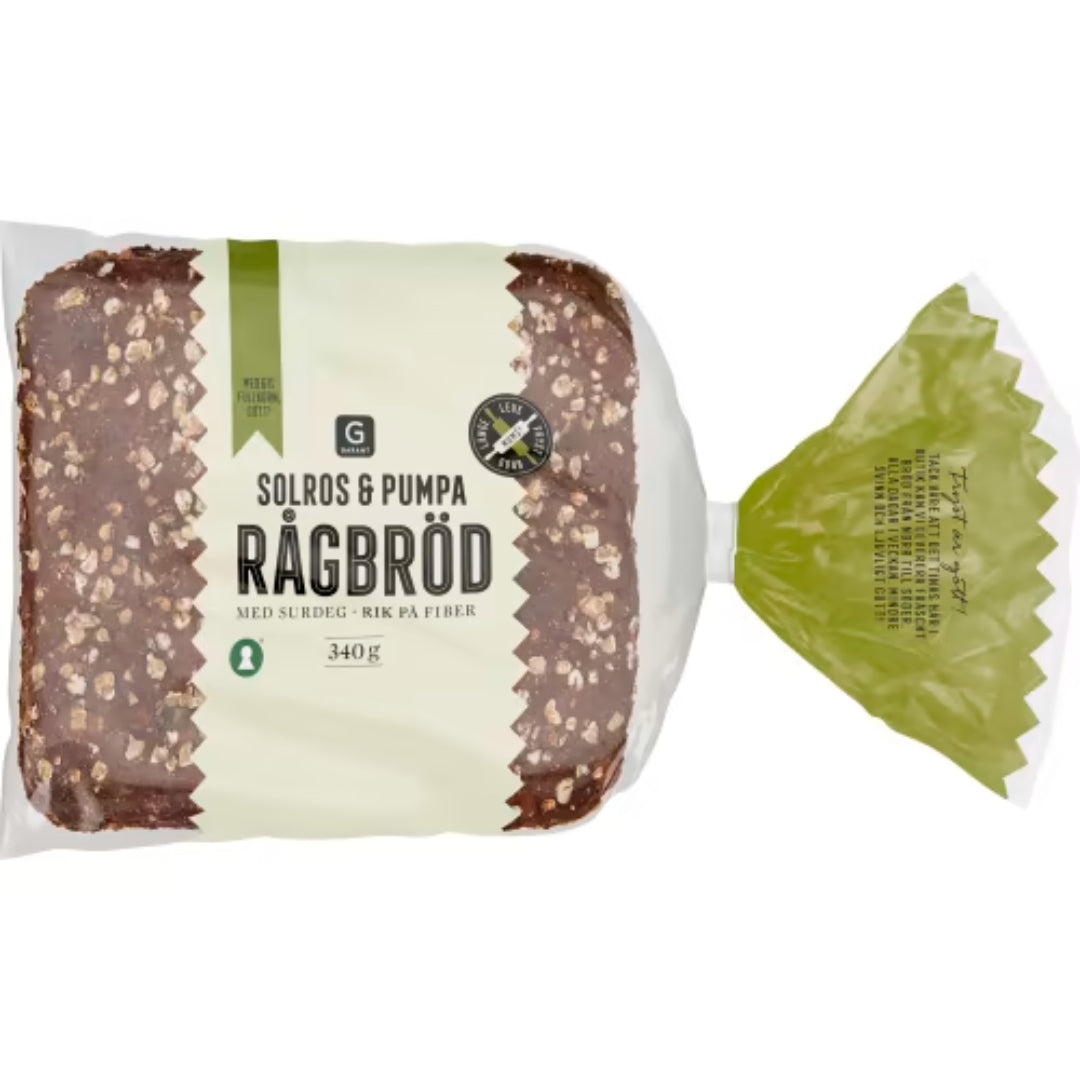 Garant Rågbröd Solros & Pumpa 6-pack - Rye Bread with Sourdough, Sunflower Seeds, and Pumpkin Seeds 340g
