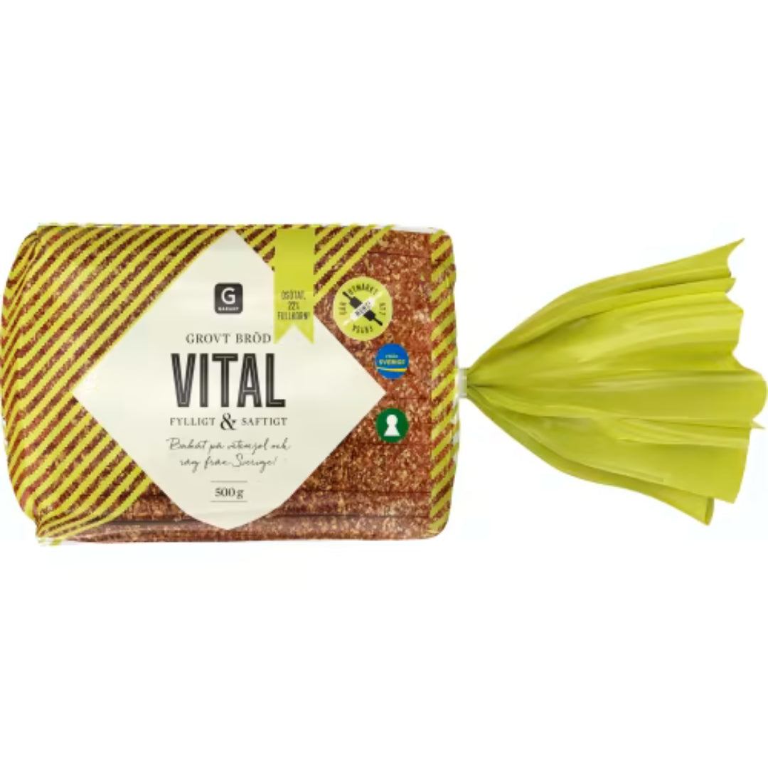 Garant Vital Grovt Bröd Fyllt av Råg - Unsweetened Sliced Bread with 22% Whole Grain 500g