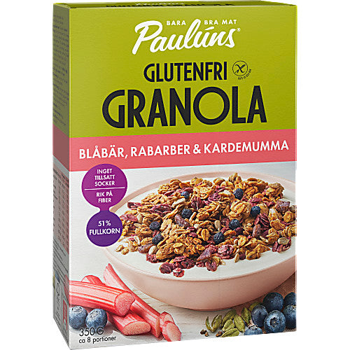 Paulúns Glutenfri Granola Blåbär, rabarber & kardemumma - Gluten-Free Granola 350g