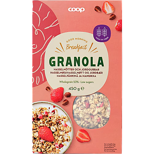 Coop Granola Hasselnötter & jordgubbar - Granola 450g