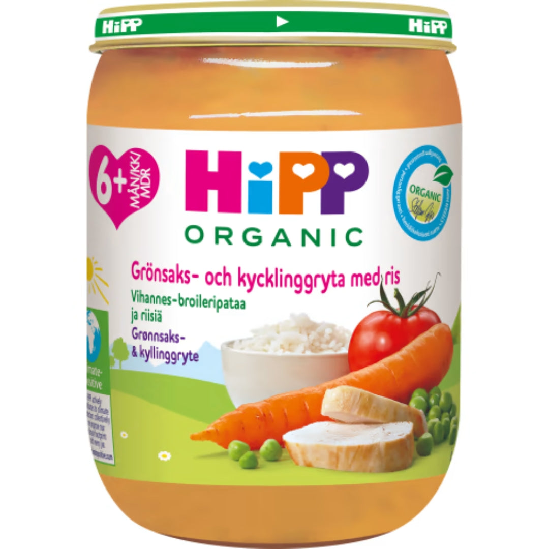 Hipp Grönsaks Kycklinggryta Med Ris 6 Månader - Organic Vegetable & Chicken Stew with Rice 190g