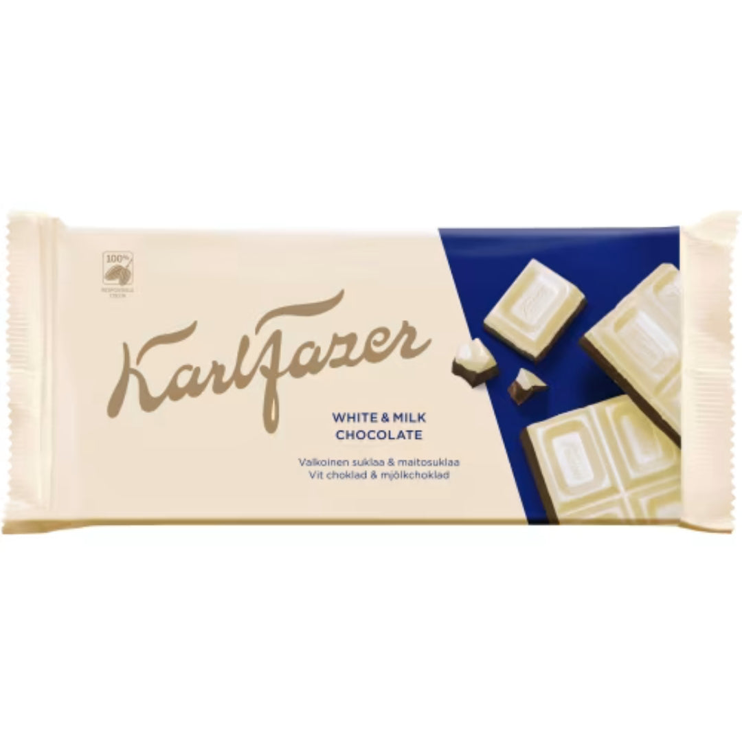 Karl Fazer Chokladkaka Vit & mjölkchoklad - White and Milk Chocolate bar 131g