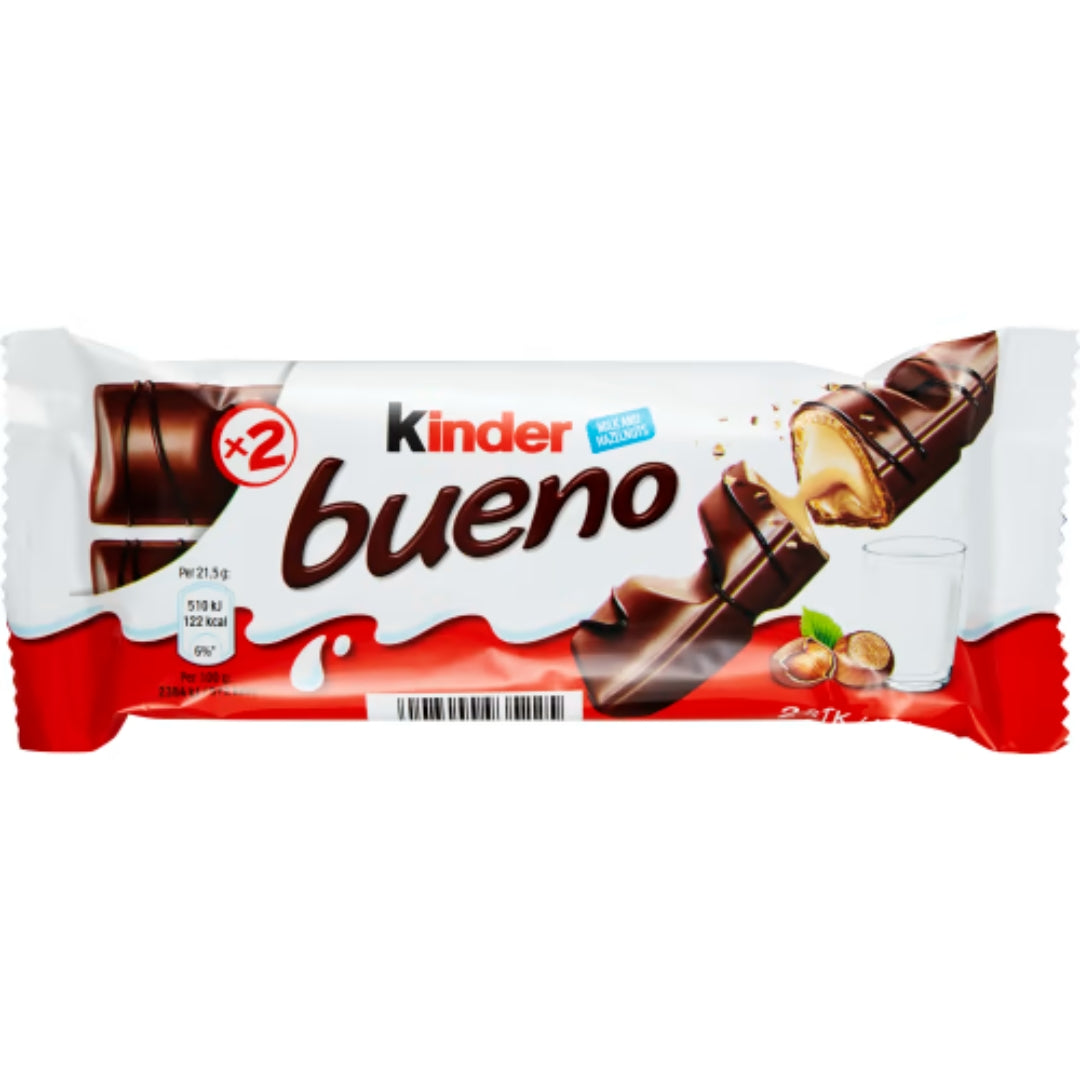 Kinder Bueno Chokladbit - Crispy Wafer filled with a Creamy Hazelnut filling, coated in smooth Milk Chocolate 43g