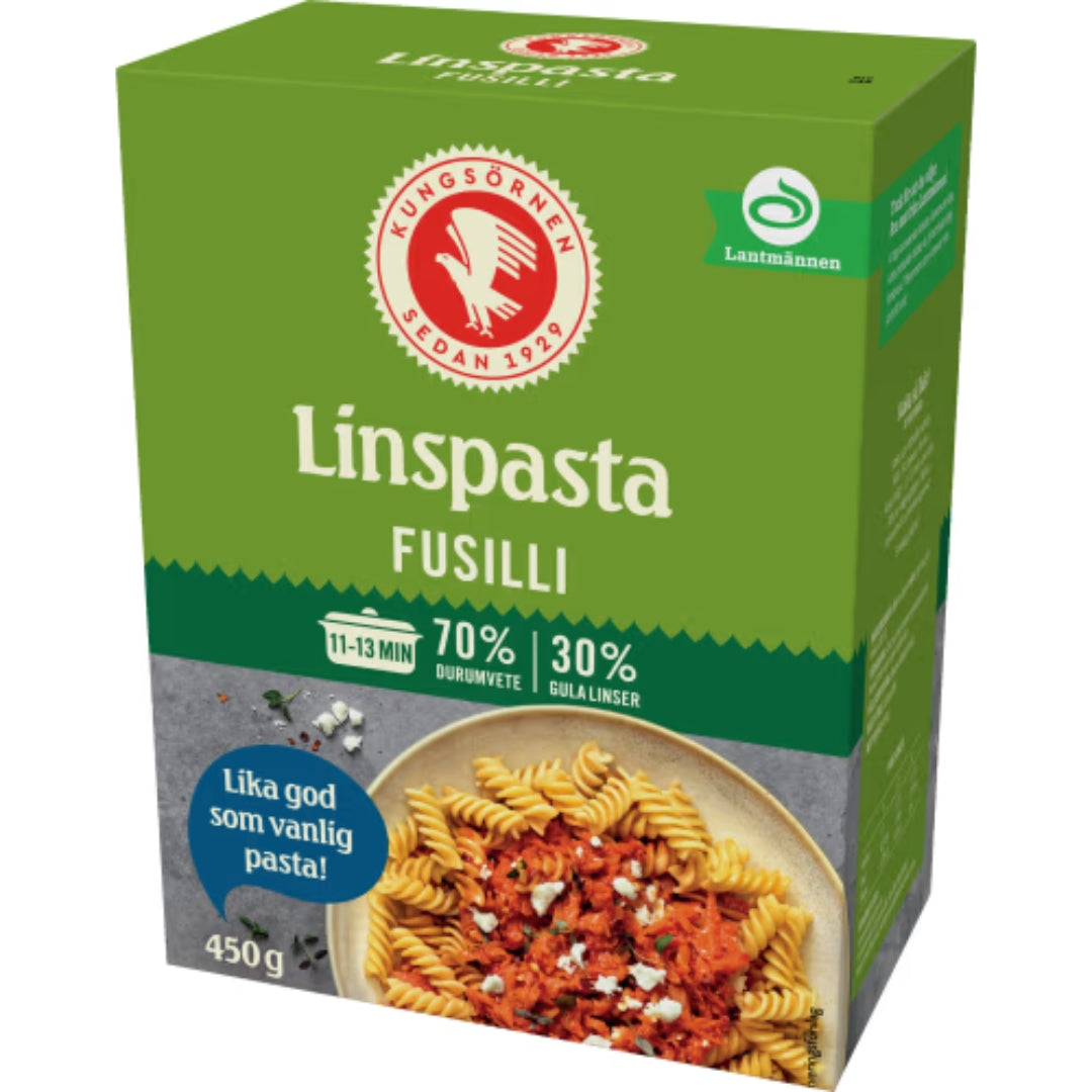 Kungsörnen Fusilli Linspasta - Durum Wheat & Yellow Lentils Macaroni 450g