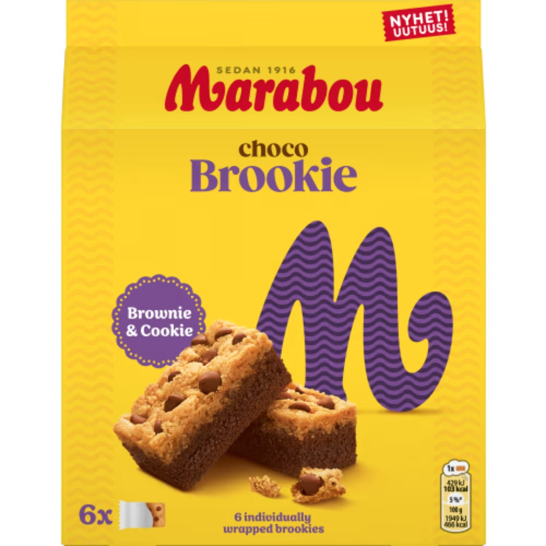 Marabou Choco Brookie Kaka - Soft Cookie Brownie with a layer of Crispy Chocolate Chip Cookie 132g