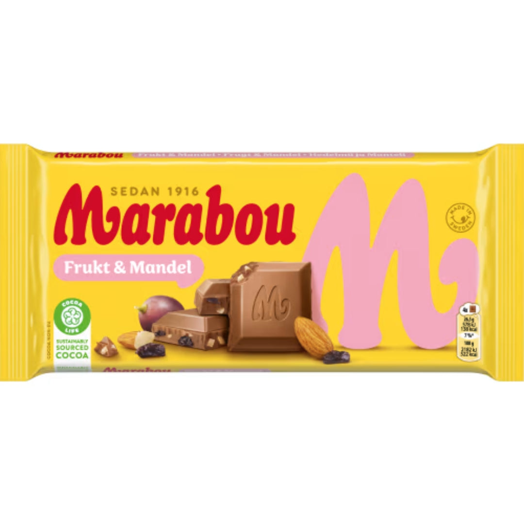 Marabou Frukt & mandel - Milk Chocolate with Raisins and Chopped Almonds 160g