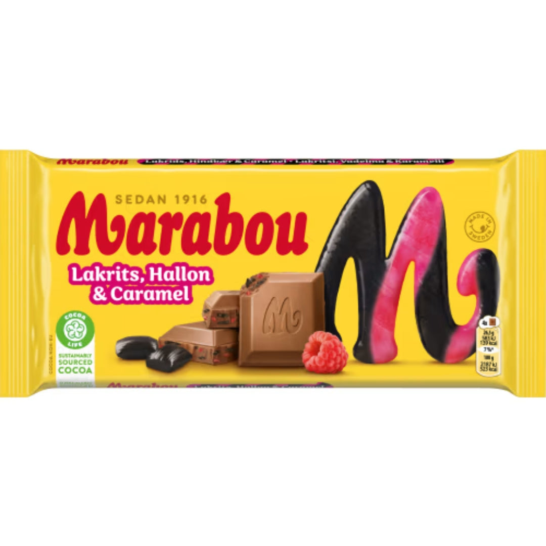 Marabou Hallon Lakrits Caramel - Liquorice Raspberry & Caramel bar 185g