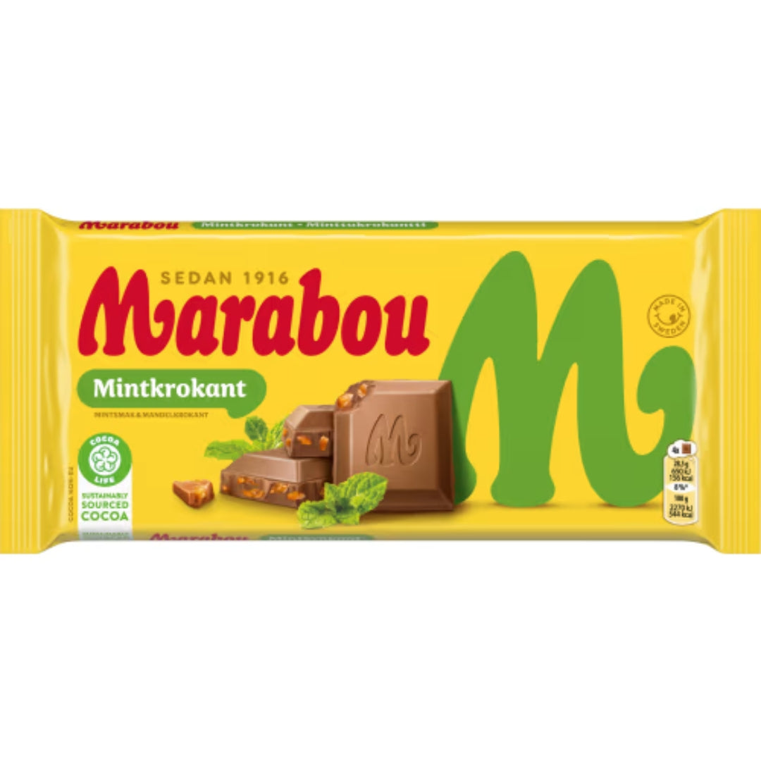 Marabou Mintkrokant - Milk Chocolate with Crunchy Almond Toffee and Mint 200g