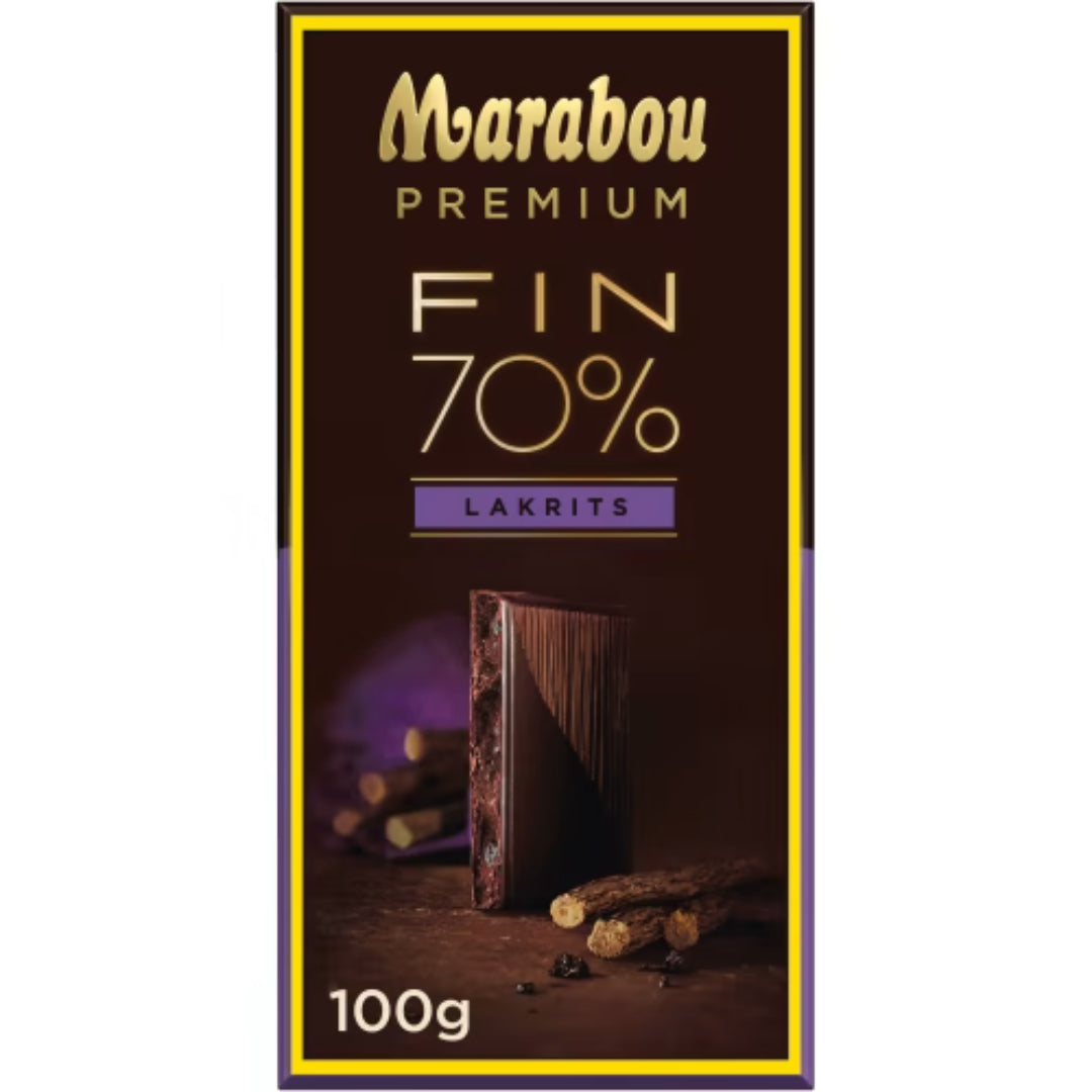 Marabou Fin 70% Premium Lakrits - Premium Chocolate bar with Licorice 100g