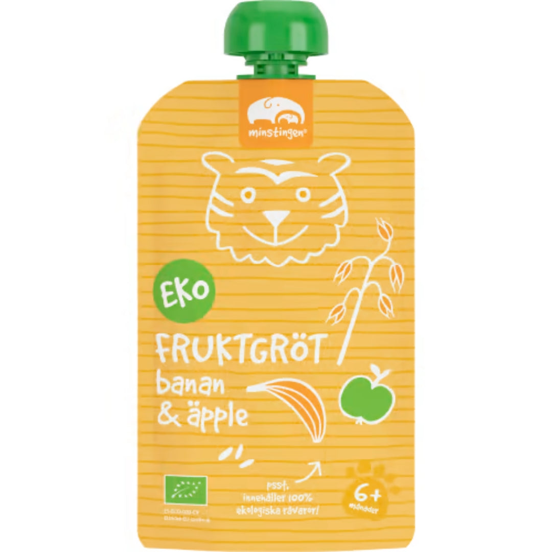 Minstingen Fruktgröt Banan Äpple 6 Månader - Porridge Pouch Banana & Apple 120g
