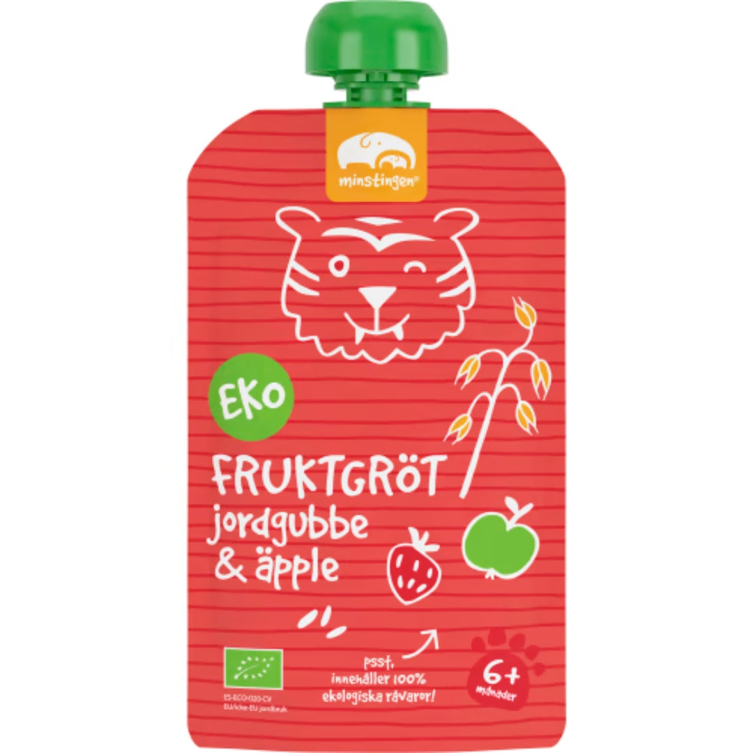 Minstingen Fruktgröt Jordgubb Äpple 6 Månader - Porridge Pouch Strawberry & Apple 120g