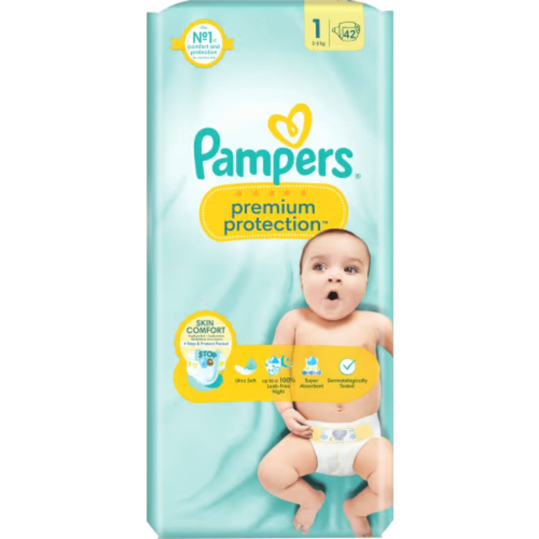 Pampers Premium 1 Protection S1 2-5kg Tejpblöjor - Tape Diapers 2-5kg 42p