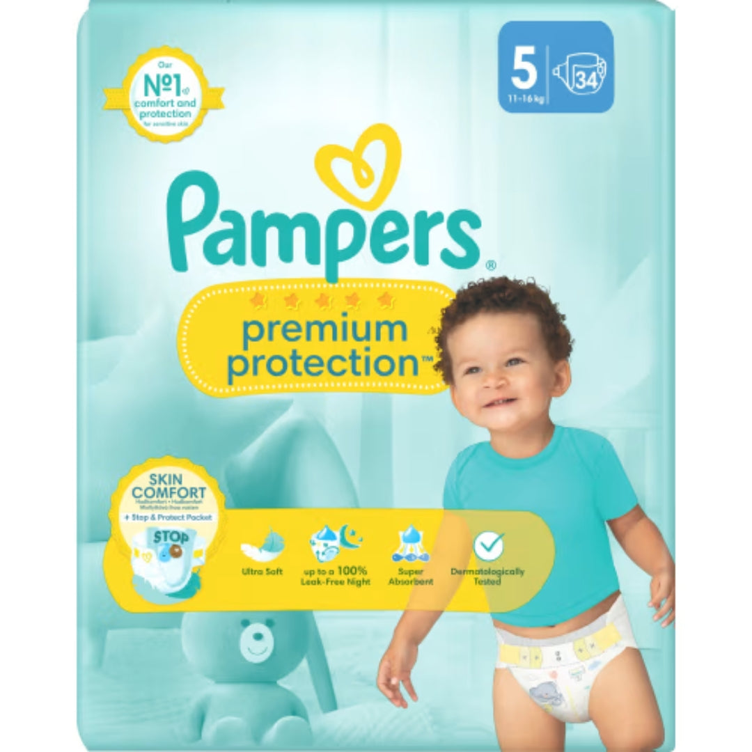 Pampers Premium 5 Protection P11-16kg Tejpblöjor - Tape Diapers 11-16kg 34p