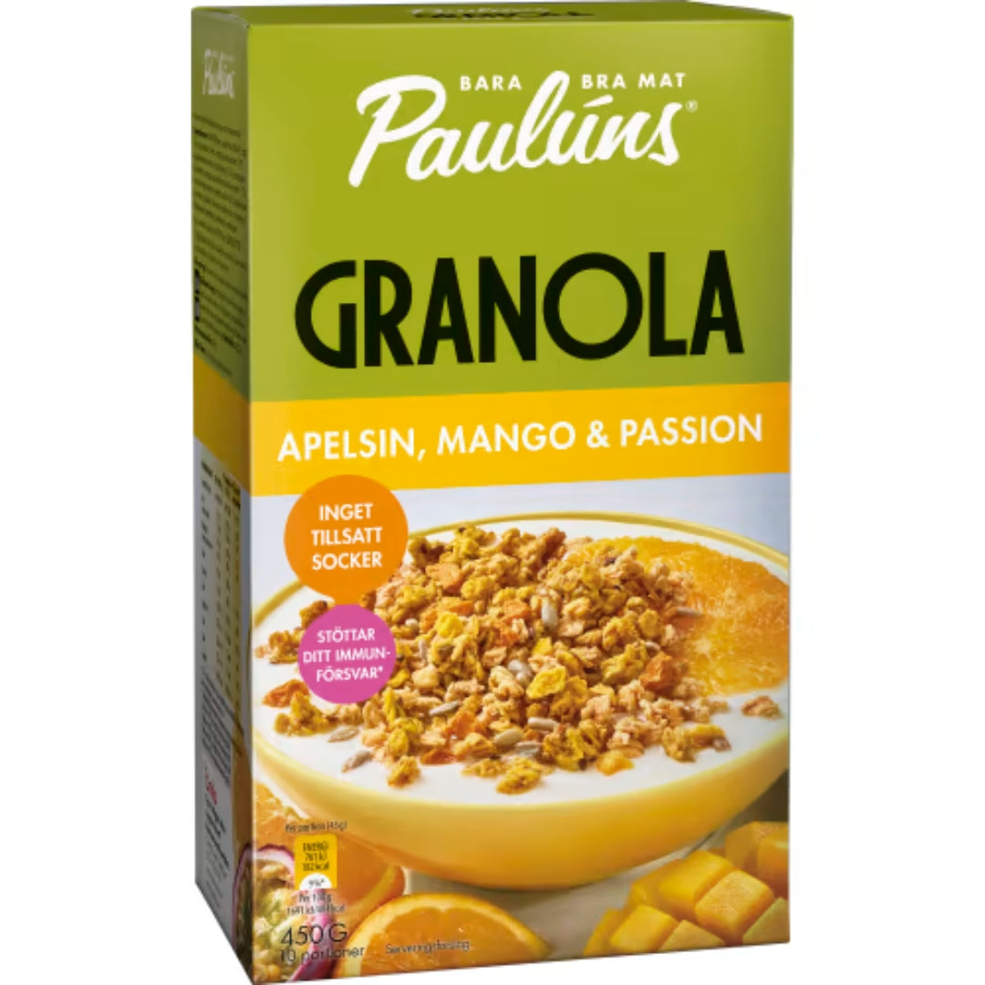 Paulúns Apelsin Mango Passion Granola - Orange, Mango & Passion Fruit Granola 450g