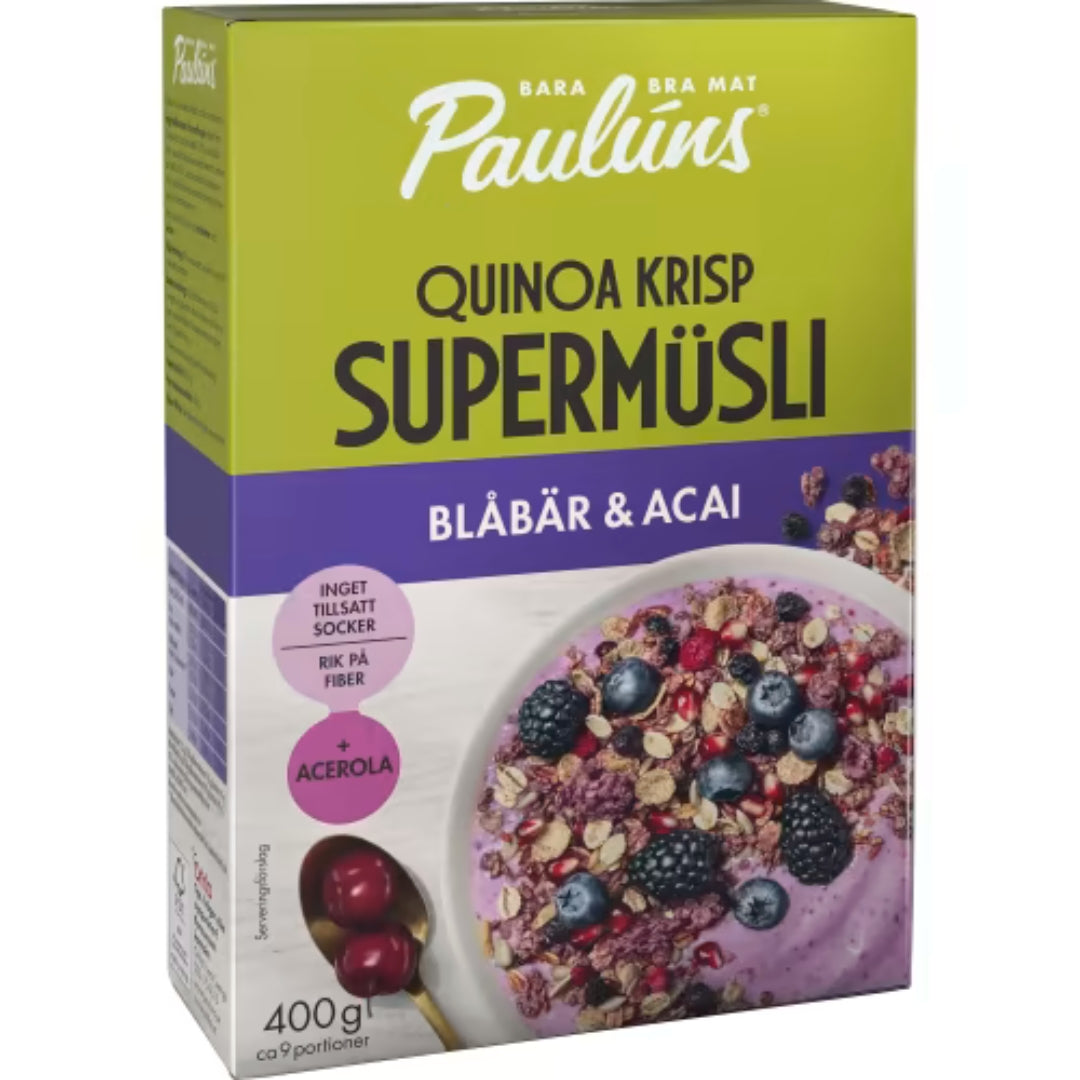 Paulúns Blåbär Acai Supermüsli - Super Muesli with Blueberry & Acai 400g
