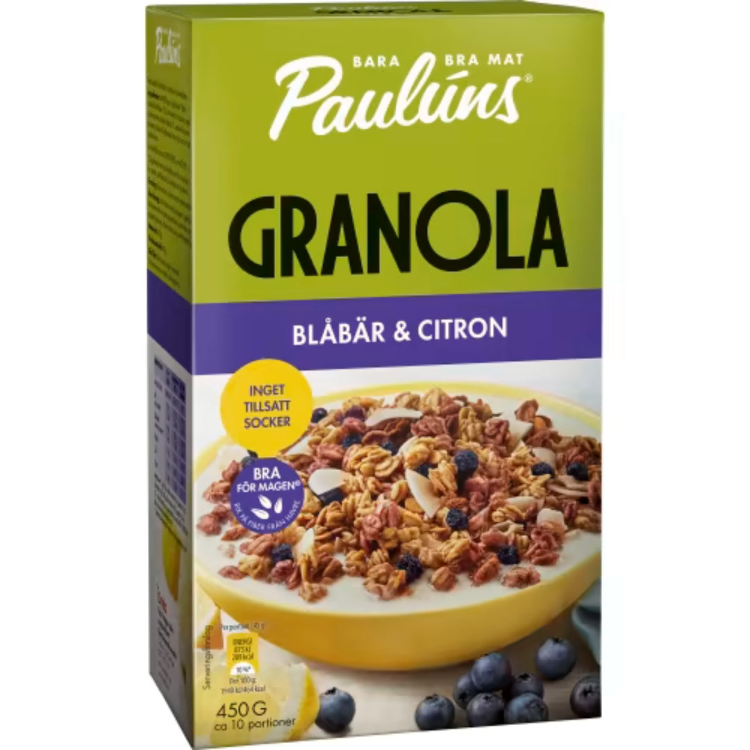 Paulúns Blåbär Citron Granola - Blueberry & Lemon Granola 450g