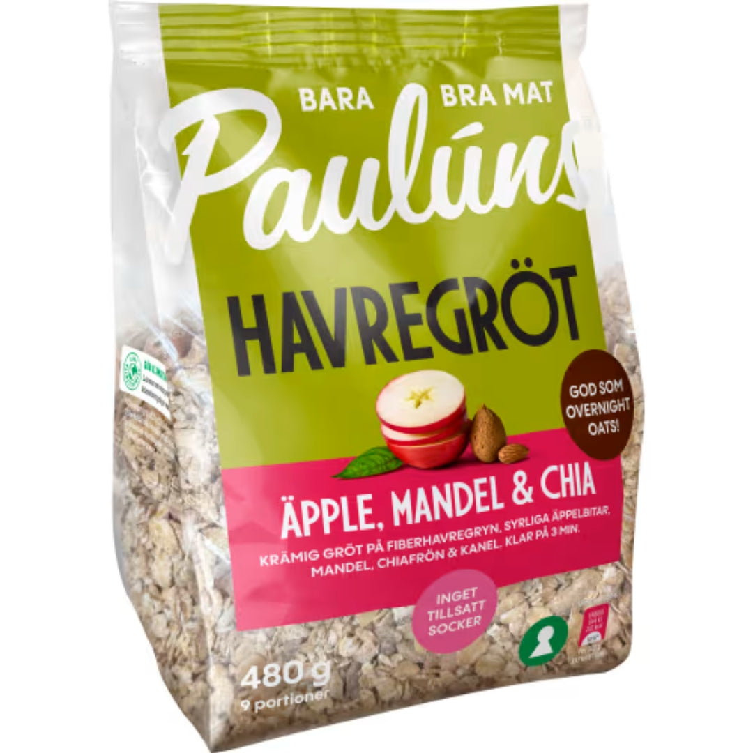 Paulúns Havregröt Äpple/mandel/chia - Oatmeal Apple, Almond & Chia 480g