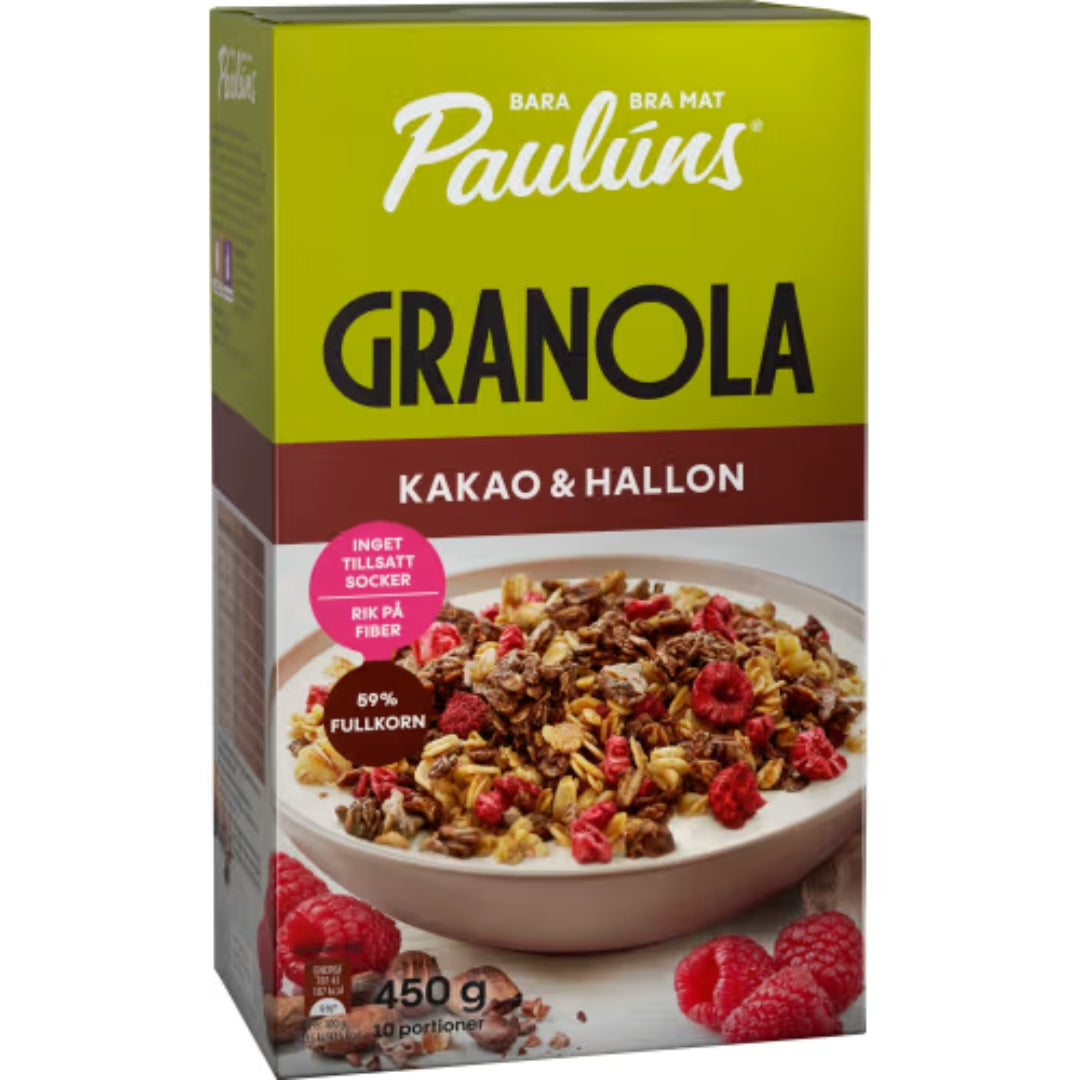Paulúns Kakao Hallon Granola Müsli - Cocoa & Raspberry Granola 450g
