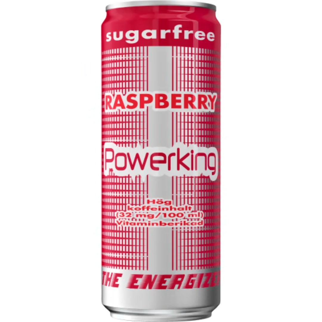 Powerking Raspberry Sugarfree Energidryck Burk - Sugar-Free Energy Drink with Raspberry Flavor 25cl