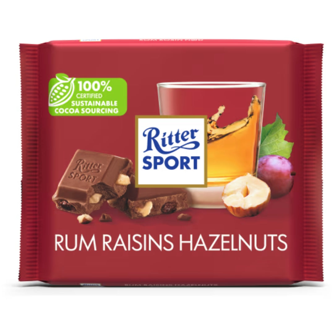 Ritter Sport Rum Raisins Hazelnuts - Cioccolato al latte, uvetta rum e nocciole 100g